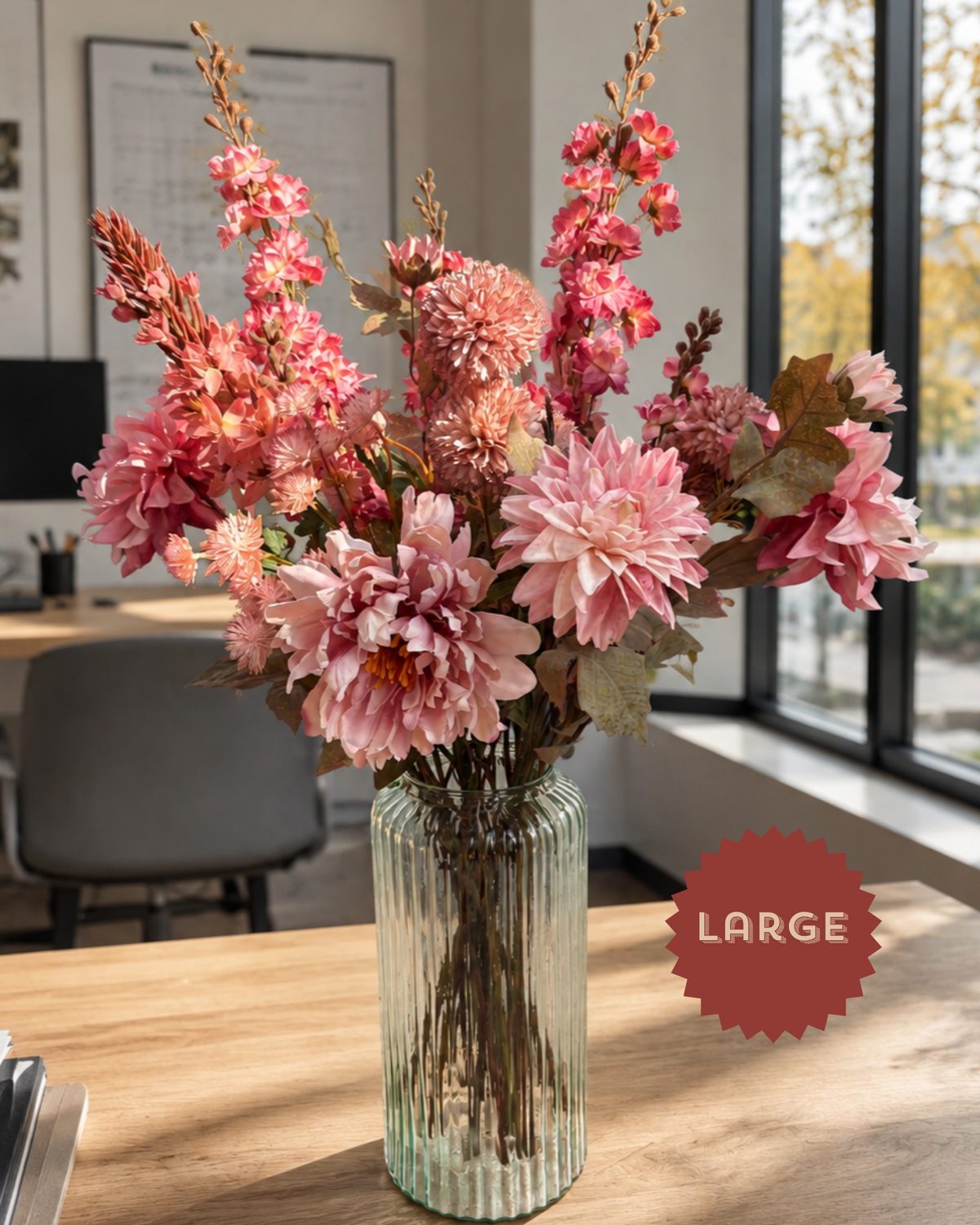 zijden boeket met roze bloemen large