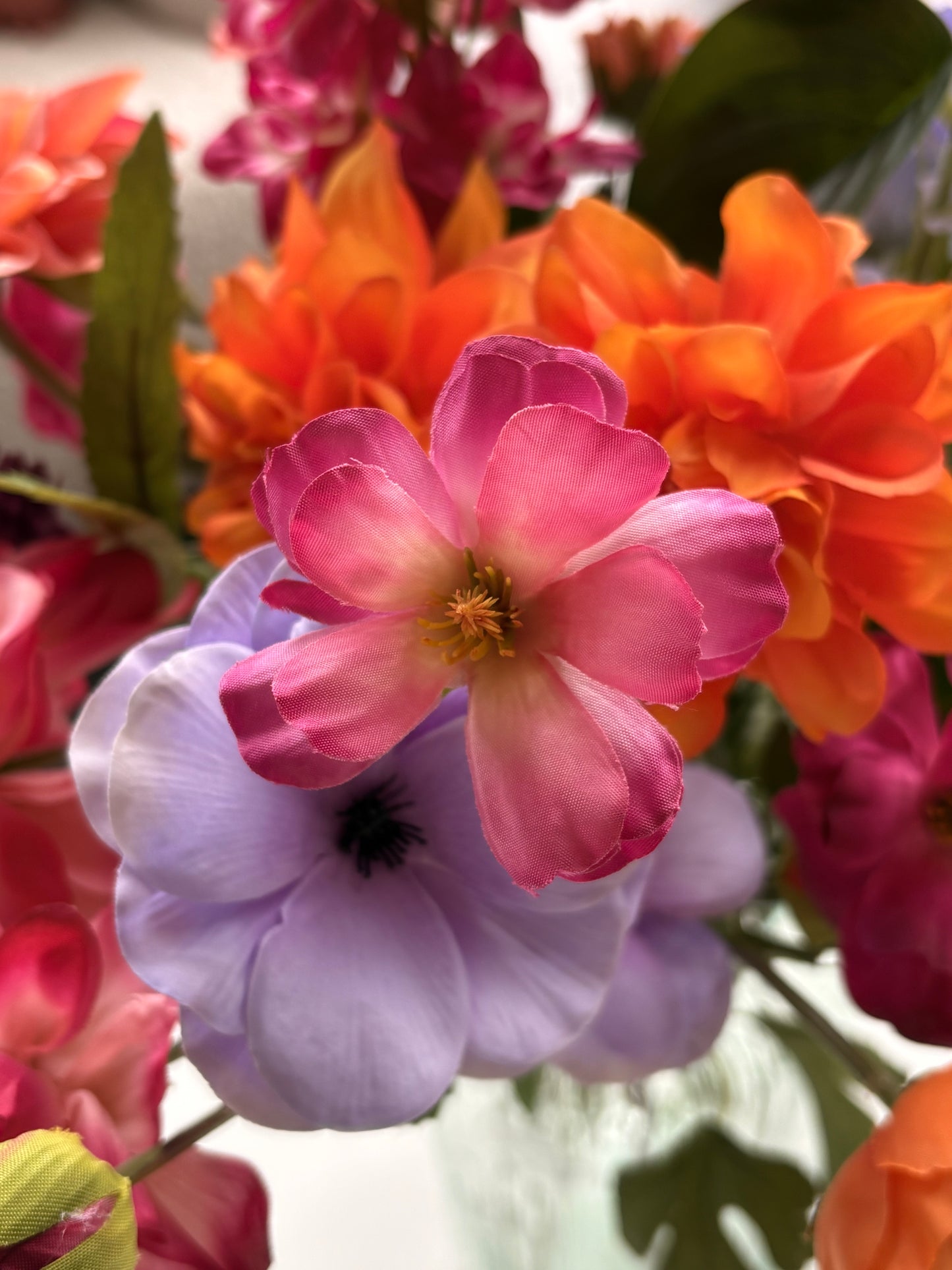 Zijdebloemen orajne fuchsia lila