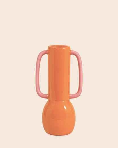 vaas met handvaten oranje en roze