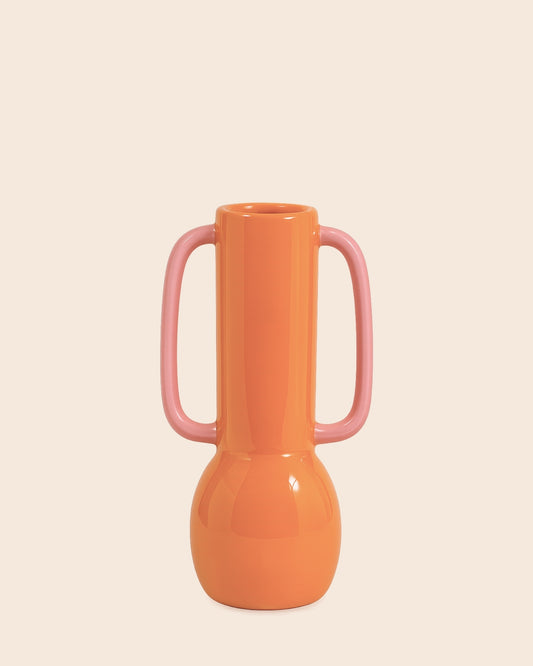 vaas met handvaten oranje en roze