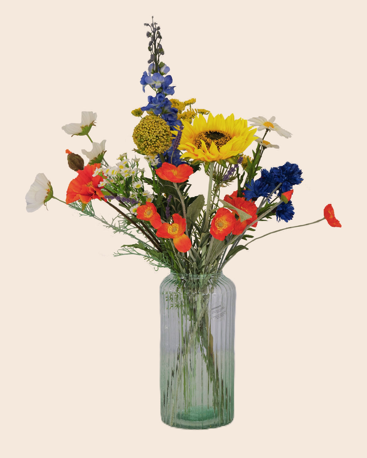 Zijdebloemen boeket zonnebloem lavendel klaproos