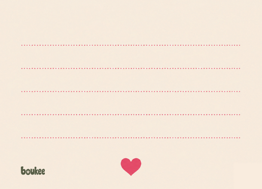 Wenskaartje More amor por favor achterkant