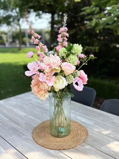 Zijdenbloemen boeket met pioenen en hortensia rose