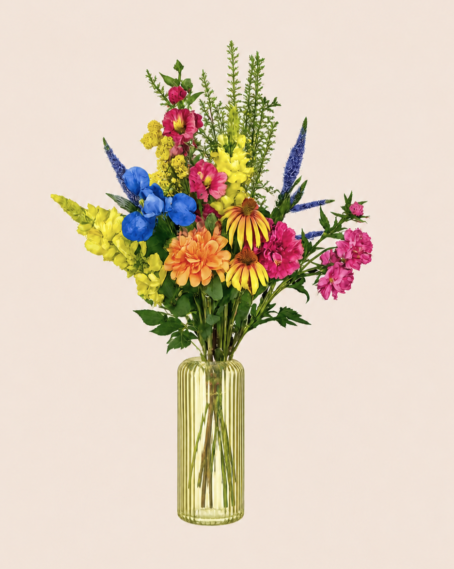 Vaas Capri geel met zijdenbloemen