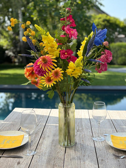 zijdebloemen veldboeket felle kleuren geel