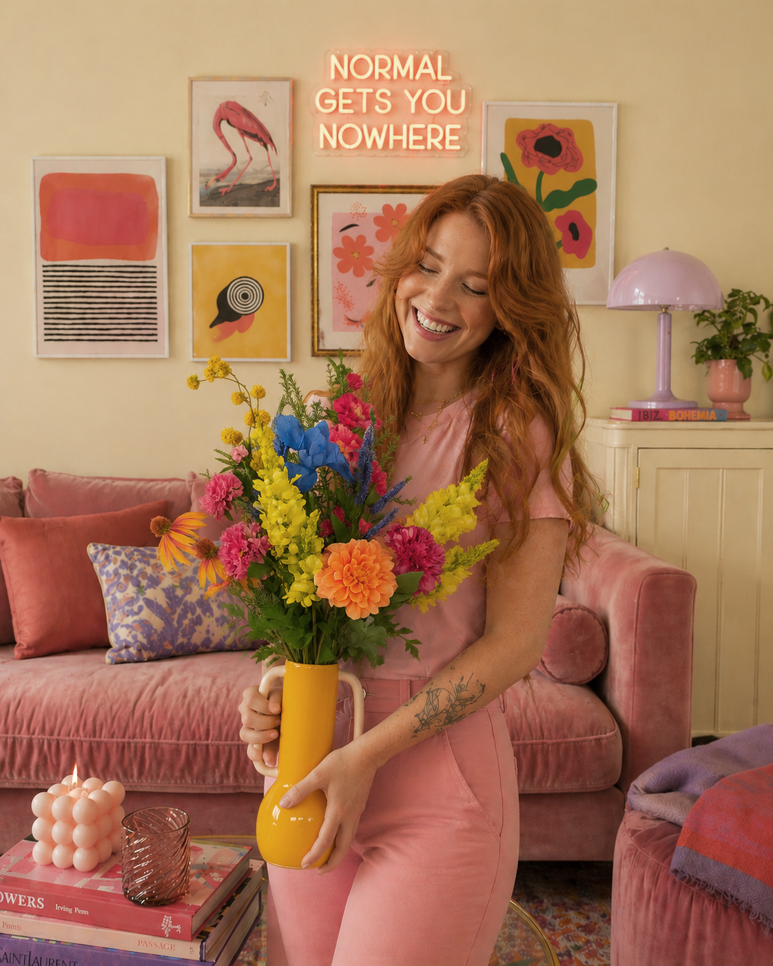 zijdebloemen veldboeket felle kleuren interieur idee