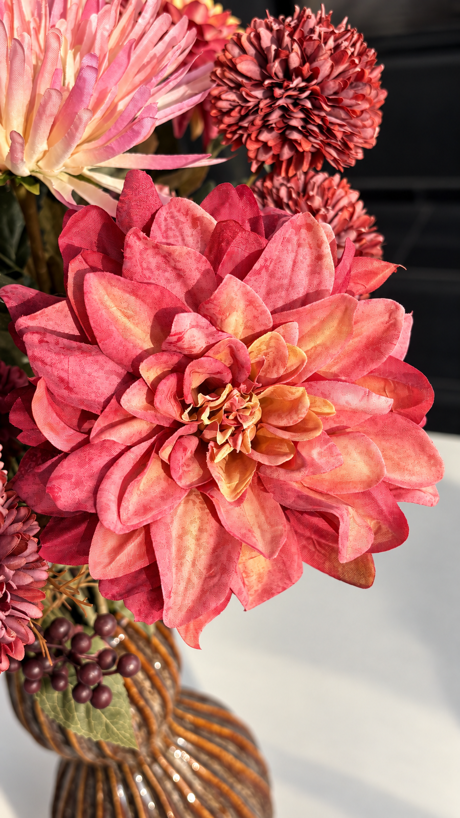 Copper Kiss | Zijdebloemen boeket in warm rode tinten