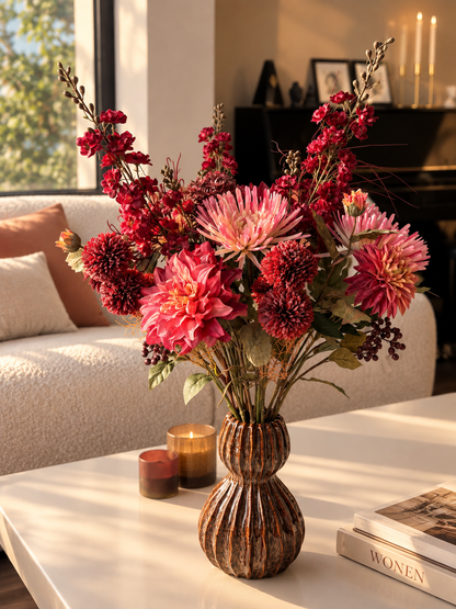 Copper Kiss | Zijdebloemen boeket in warm rode tinten