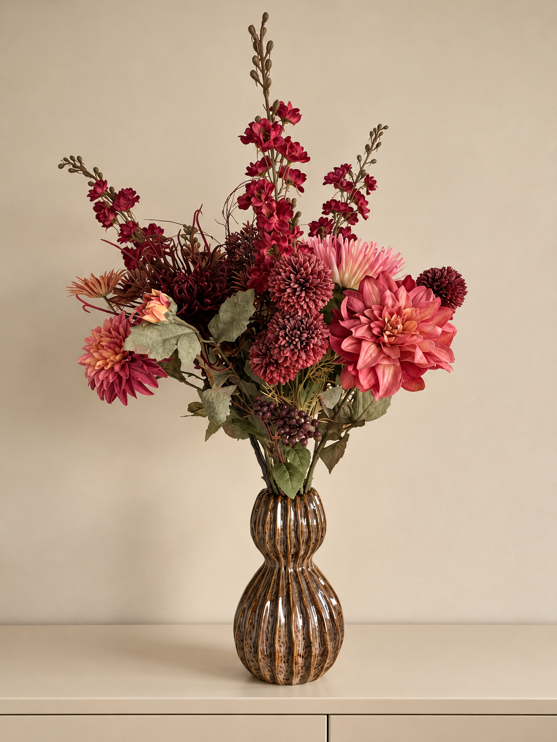 Copper Kiss | Zijdebloemen boeket in warm rode tinten