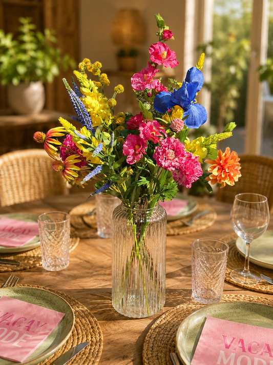 Kunstboeket met fel gekleurde bloemen