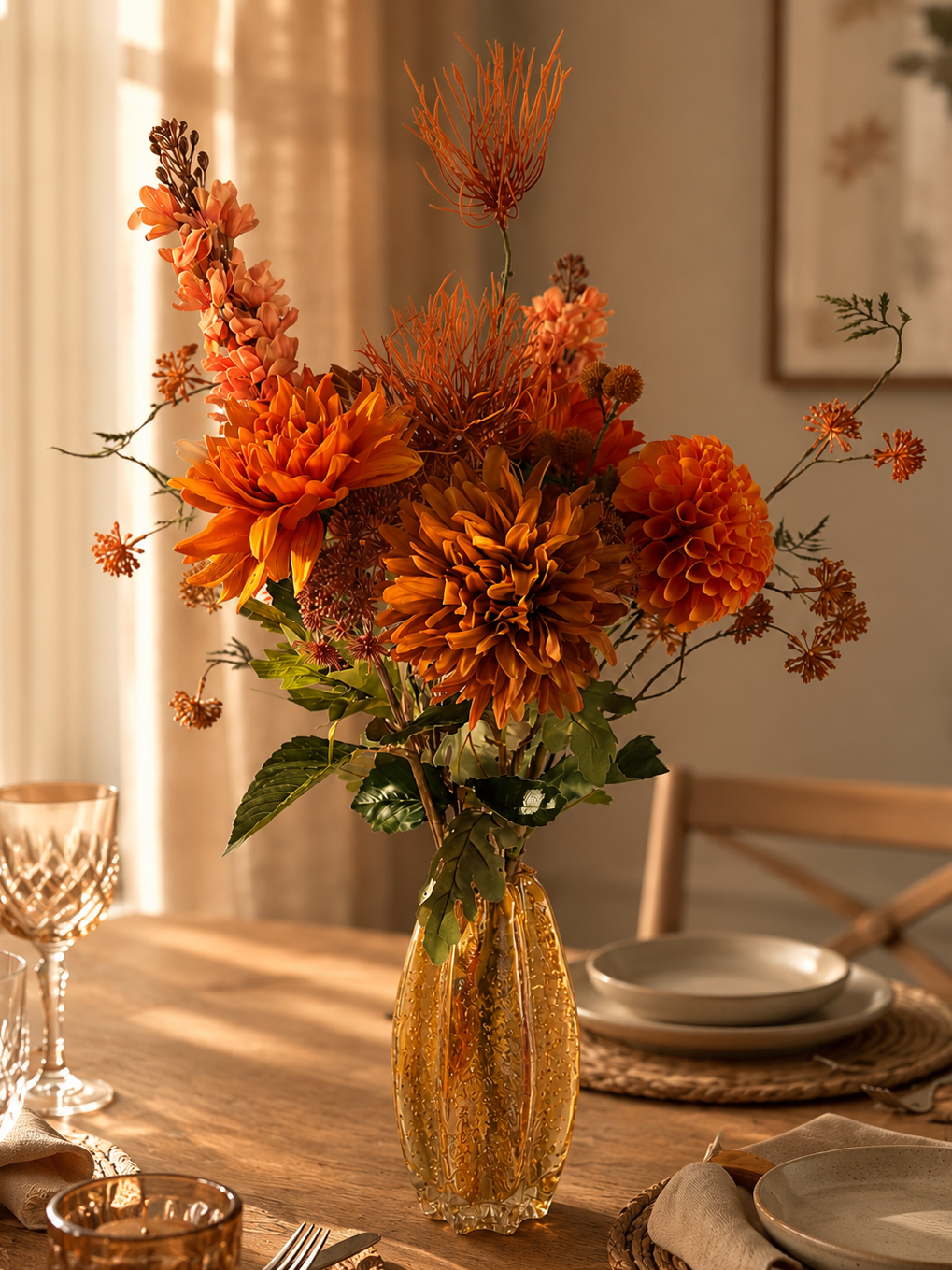 Orange flame | herfst boeket met zijden bloemen