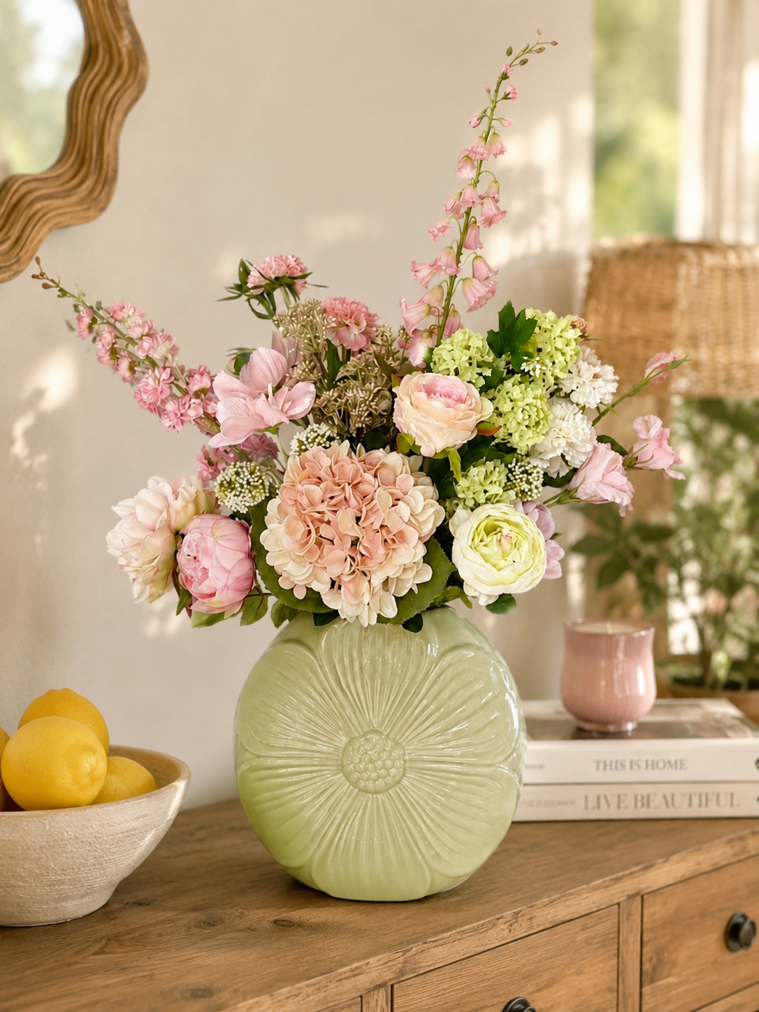 ZIjden bloemen roze met hortensia