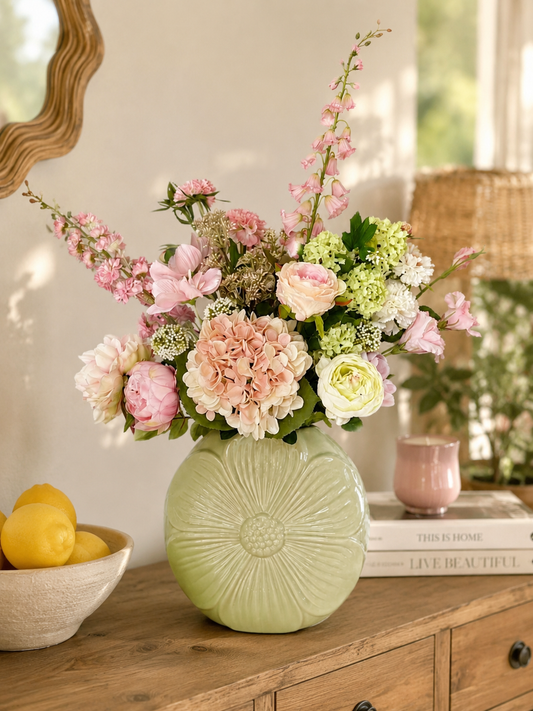 ZIjden bloemen roze met hortensia
