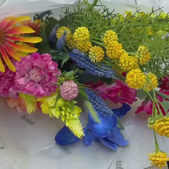 zijdebloemen veldboeket felle kleuren origineel cadeau