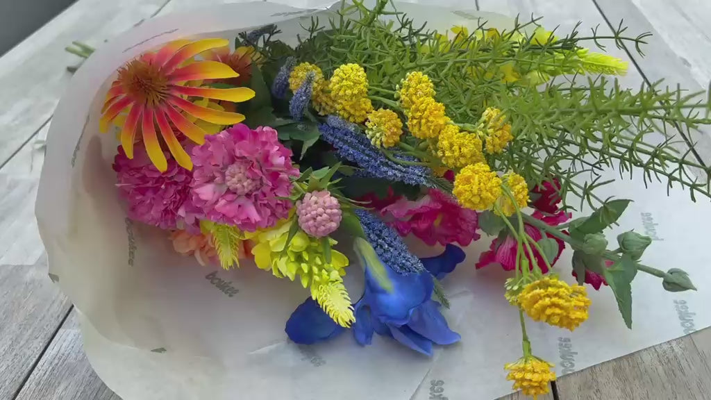 zijdebloemen veldboeket felle kleuren origineel cadeau