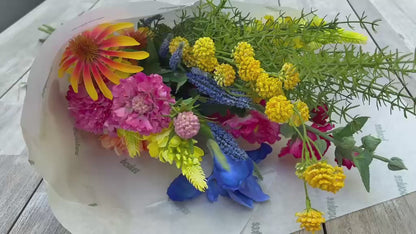zijdebloemen veldboeket felle kleuren origineel cadeau