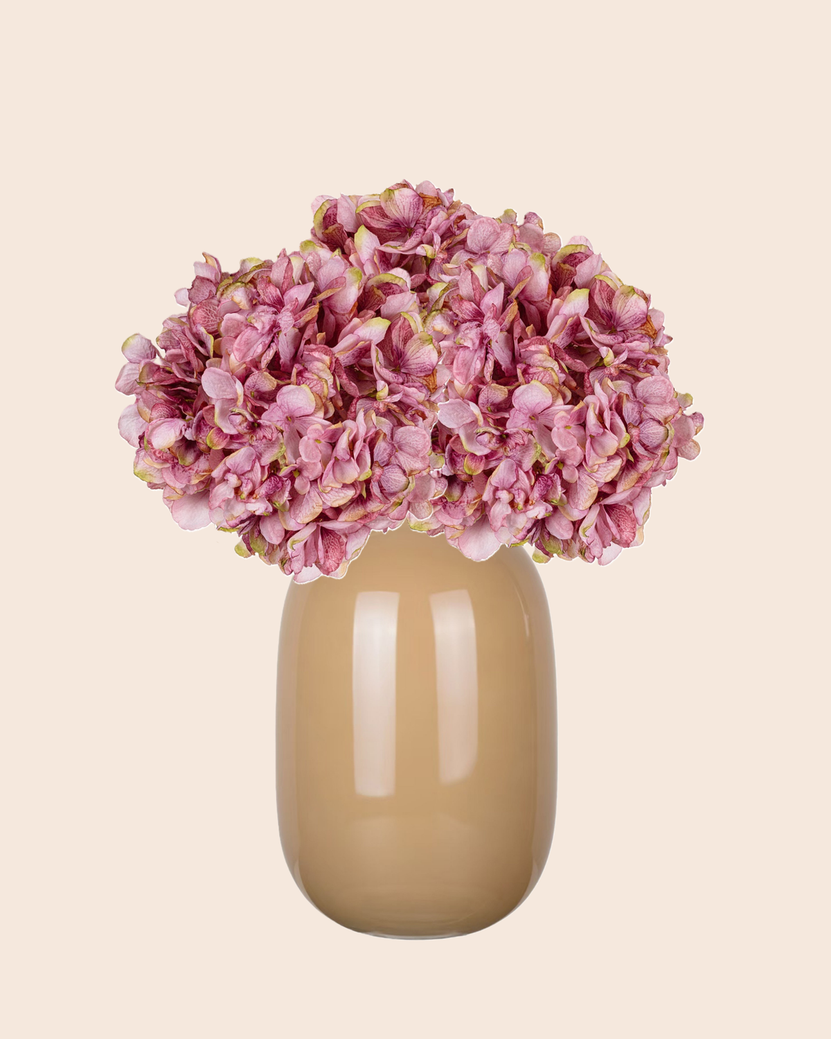 zijden hortensias lila in vaas zand