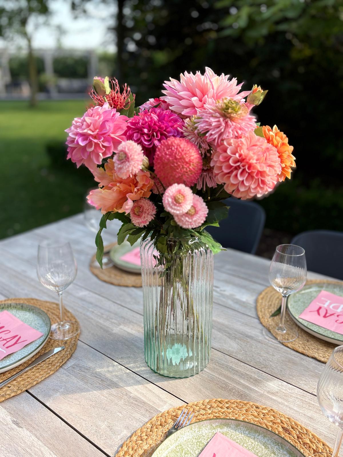 zijden boeket dahlia's roze