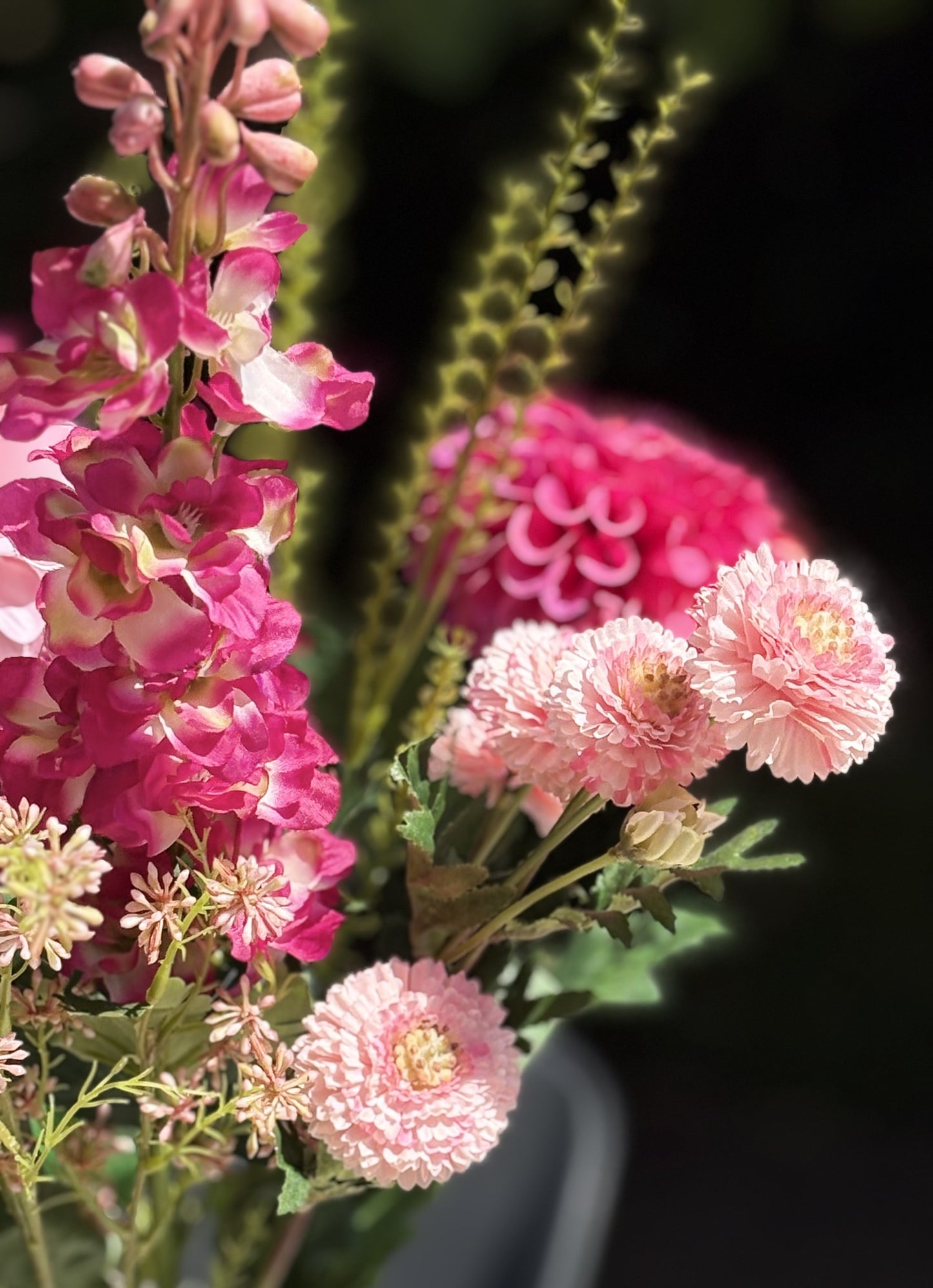zijden boeket detail roze bloemen